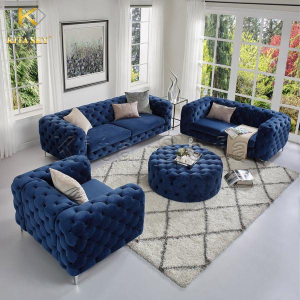 Bộ sofa phòng khách cao cấp Adele với màu xanh hoàng gia giúp ngôi nhà bạn thêm đẳng cấp