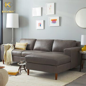 sofa da phòng khách màu xám hiện đại