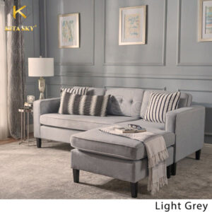 Mẫu sofa góc phòng khách chung cư màu xám nhạt Light Grey Aboli. Nhờ ánh sáng khuyếch tán sẽ khiến căn phòng tươi sáng rất nhẹ nhàng. Gam màu trung tính này phù hợp với hầu hết mọi màu tường hiện nay.