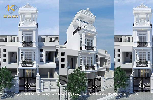 Mẫu thiết kế nhà phố 2 tầng đẹp sang trọng với tông màu trắng quen thuộc chủ đạo.