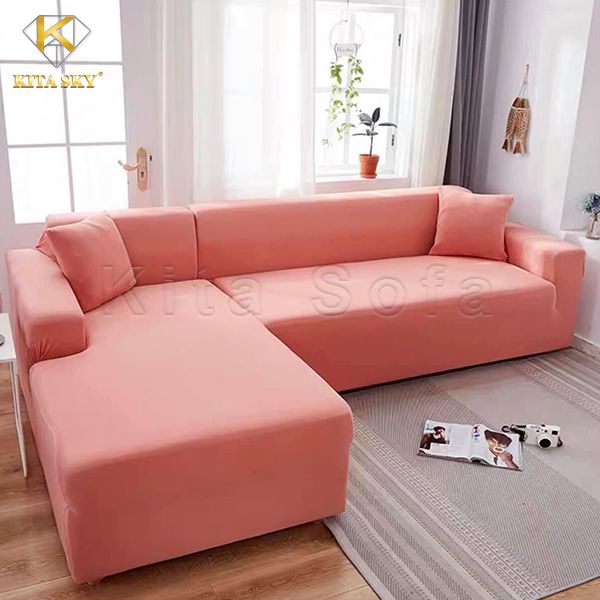 Ga bọc sofa cotton thun hồng cam